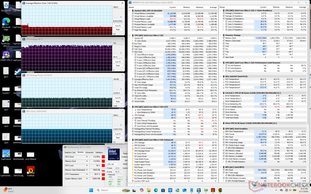 Del XPS 16, Os Números do Teste: A Diferença de Temperatura em Condições Reais, Teste com Prime95